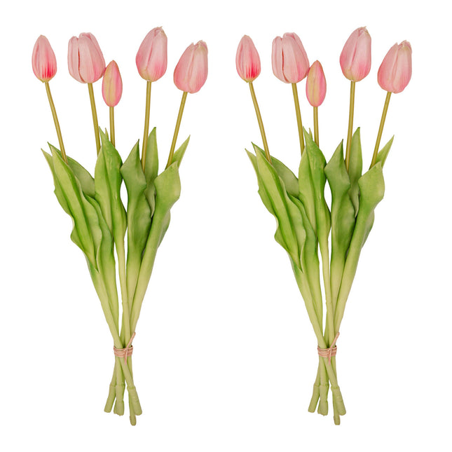 Tulpenstrauß – 10 Stück – Verschiedene Farben – ‘Real Touch’ Kunsttulpen – 42 cm (weiß/grün)