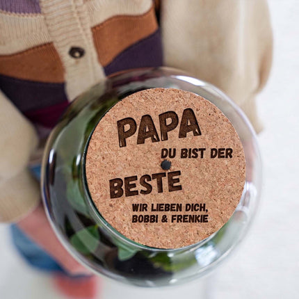 Father's Day terrarium Little Joe + Custom engraved cork with light - Bottle garden DIY kit - Ø 20 cm ↑ 22 cm